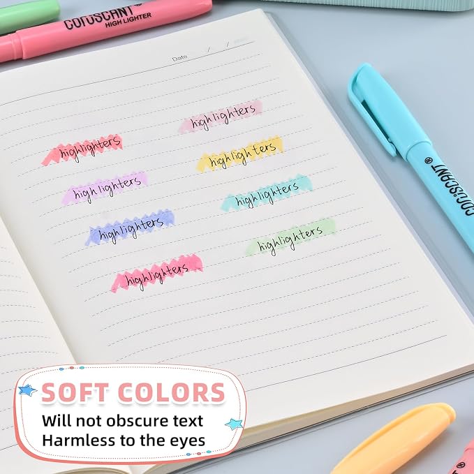 coruscant Pastel Highlighters Set, 8 Assorted Colors, 24 Pack, Chisel Tip Cute Highlighters, Dry Quickly, for Journal Bible Study,school Office Supplies