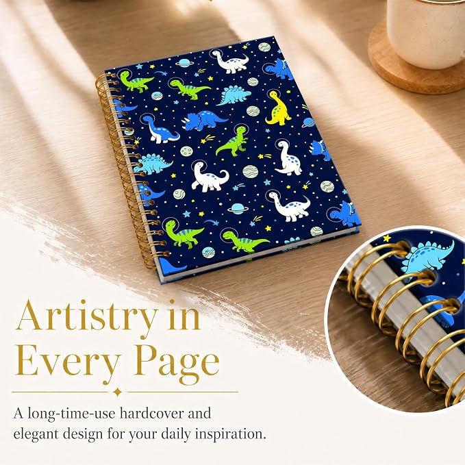 ATJFKIXL Cute Spiral Journal Notebook, A5 120 Page College Ruled Wirebound Notebook, Soft Cover for Students Office Notes and Planning - Dinosaur Planet