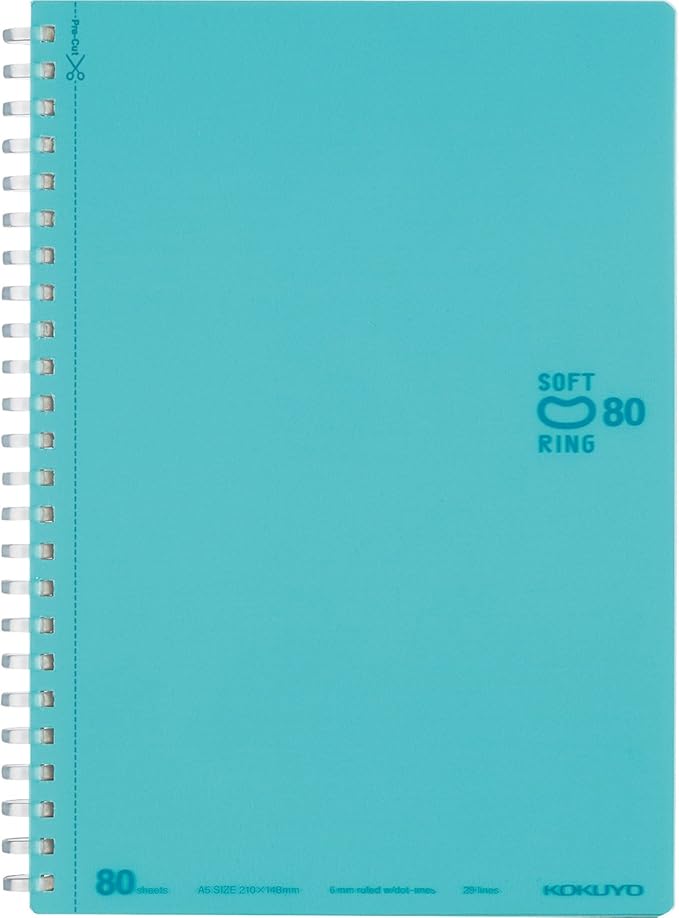 KOKUYO Spiral Lined Notebook, 8.3'' x 5.8'' Pastel Journal A5 Soft Ring Notebooks with Dot 6 mm Ruled, 80 Sheets, Light Blue 1 Subject Notebook, Note Taking for School. Japan Import (SU-SV338BT-LB)