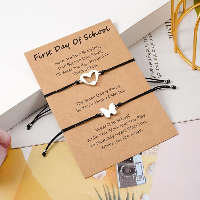 Back to School Gifts Mommy and Me Bracelet First Day of School Matching Wish Bracelets Set for Mother Daughter Son Women Teen Girls Boys Jewelry Gift