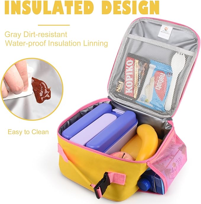CaCTOUR Lunch Box Kids,Premium Insulated Lunch Bag for Girls Boys,Soft Bag Mini Cooler Back to School Thermal Reusable Lunch Bag for Work School Picnic (Yellow)