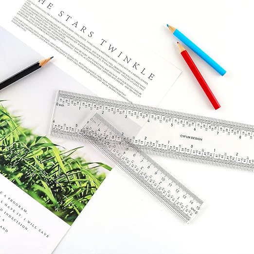 BAOFALI 5PCS 6 Inch Clear Acrylic Ruler with Inches & Metric Measuring Tool 6" Inch Straight Edge Rulers for Scrapbooking Card-Making Student School Office Home Tool