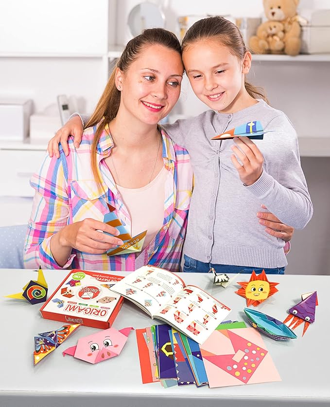 Gamenote Colorful Origami Kit for Kid 54 Projects 120 Double Sided Origami Paper 12 Sheets Practice Papers Instructional Origami Book Origami Gift for 4+ Kids Adult Beginner Training Craft, Daily Life