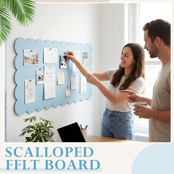 Mooliwe Scalloped Felt Bulletin Board Foldable Pin Cork Board Alternative for Wall Foldable Picture Vision Self Adhesive Bulletin Decorative(Light Blue,36 * 18 Inch)