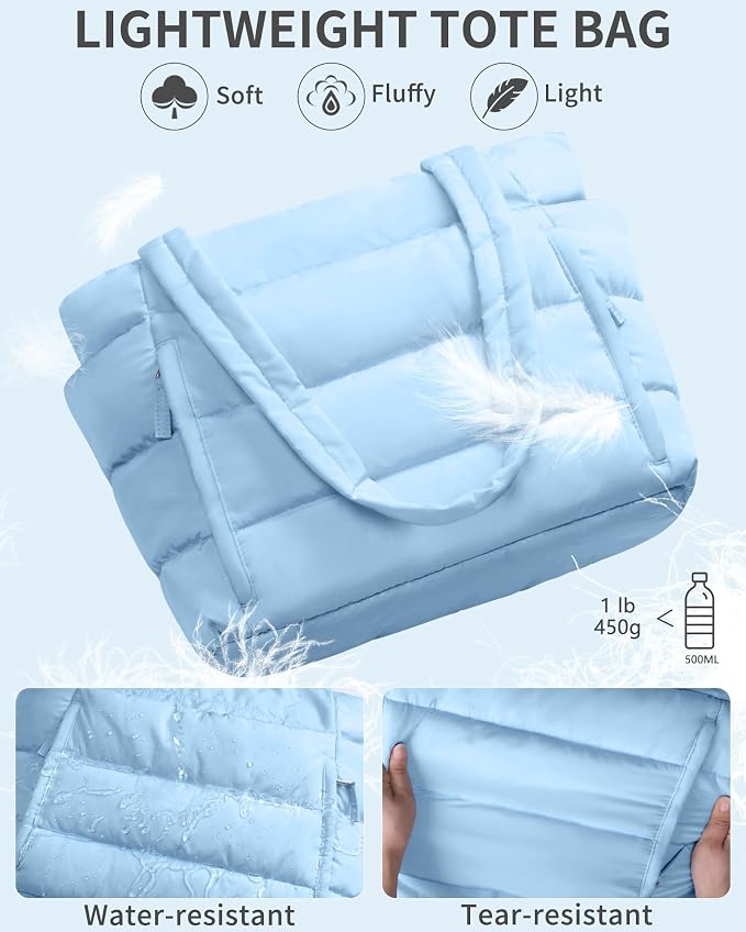 Bagstellar Puffer Tote Bag for Women, Lightweight Puffy Work Handbag Teacher Nurse Quilted Shoulder Bag for School Travel Gym | Cloud Bag w/ Zipper