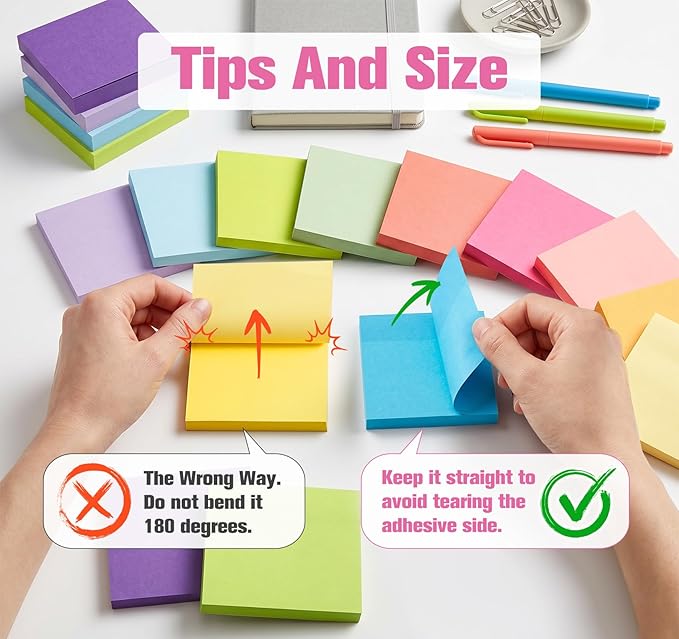 Agoer 2400 pcs Small Sticky Notes,2 x 1.5 Colored Notes Pads,24 Pack Bright Colors Self-Stick Notes,Super Adhesive Sticky Notes,Mini Post Stickies for Office Home School (12 Colours)
