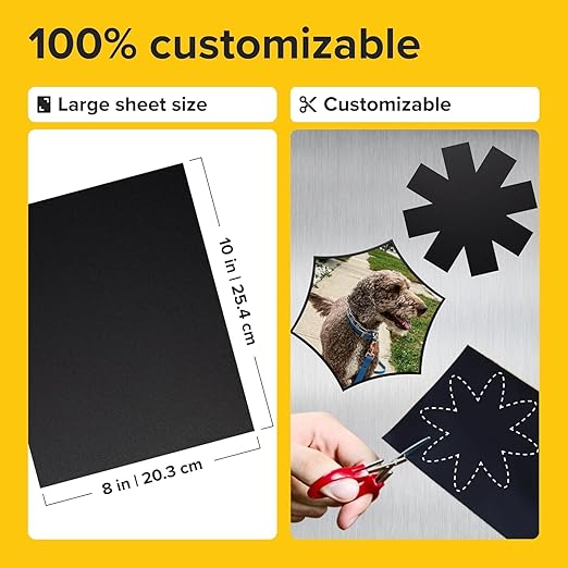 Strong Self-Stick Adhesive Magnetic Sheets 10 Pcs (8x10"/20x25cm) – Customizable Magnetic Paper for Photo, Magnet Stickers, Labels, Crafts; for Fridge, Lockers, Whiteboards, Office, Projects
