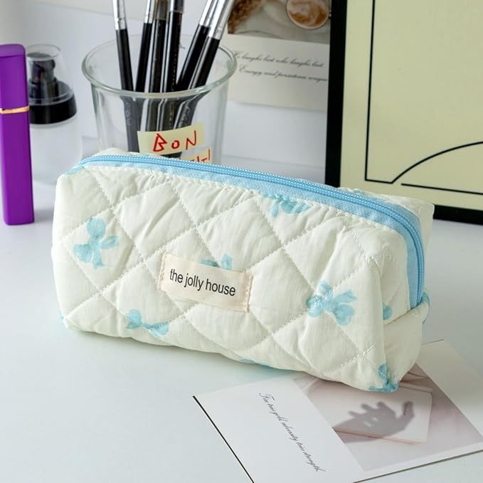 Carry bloom Pencil Pouch Cute Pencil Case for Girls Aesthetic Pencil Bag with Zipper Pen Cases School Supplies Makeup Bag (butterfly blue)