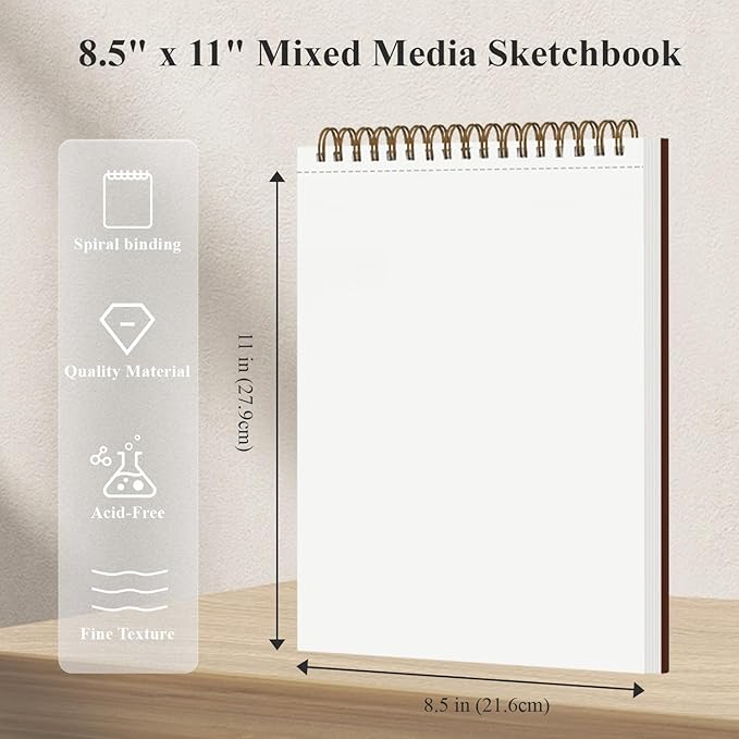 Mofuny Mixed Media Sketchbook 8.5 x 11, 50 Sheets - 110lb/180gsm Painting Paper Pad | Paint Paper for Acrylic Painting, Watercolor Notebook, Gouache, Oil, and Colored Pencils, Art Supplies for Adults.