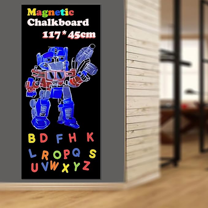Magnetic Chalkboard Contact Paper for Wall 46.3"x18" Self Adhesive Magnetic Wall Board Sticker with 36 Magnet Letters for Office Home Black Chalk Board Wallpaper Roll