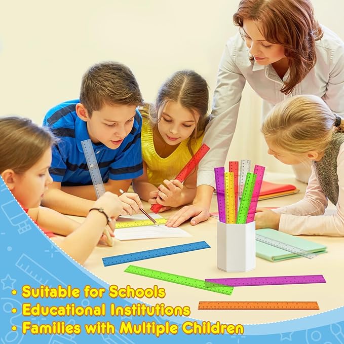 32 Pack Clear Plastic Rulers 12 Inch, Rulers Bulk for Classroom, Transparent Assorted Color Rulers with Inches & Centimeters, School Supplies for Students & Teachers, Back to School Essentials