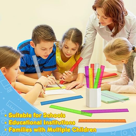 32 Pcs Clear Plastic Ruler 12 Inch, Rulers Bulk for Classroom, Transparent Assorted Color Bulk Rulers with Millimeter and Inches, Kids Ruler for School, Ideal Back to School Office Home Supplies