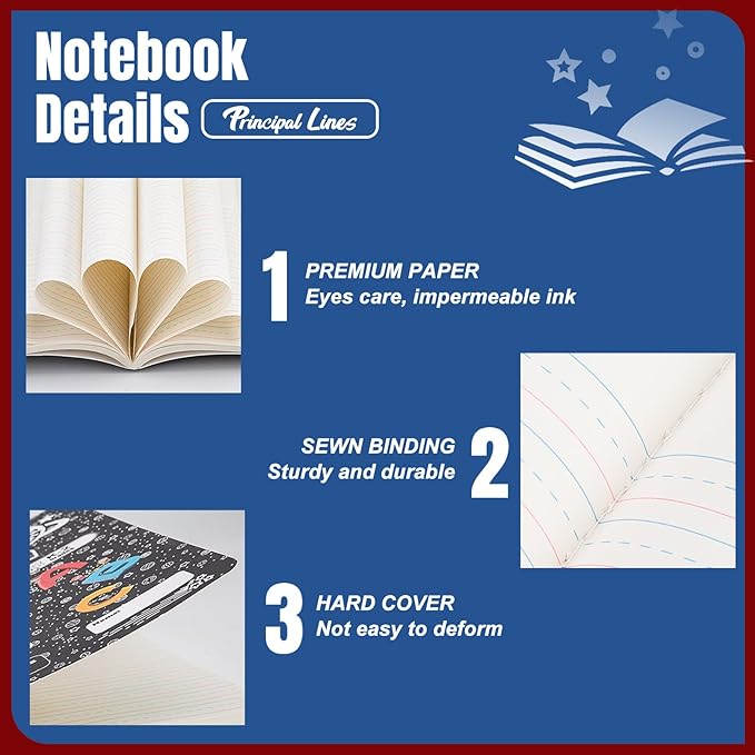24 Pack Primary Composition Notebook K-2, Primary Ruled Journal, Draw and Write Journal for Kids, Notebook School Supplies for Students, Hard Cover, 200 Pages(100 Sheets)