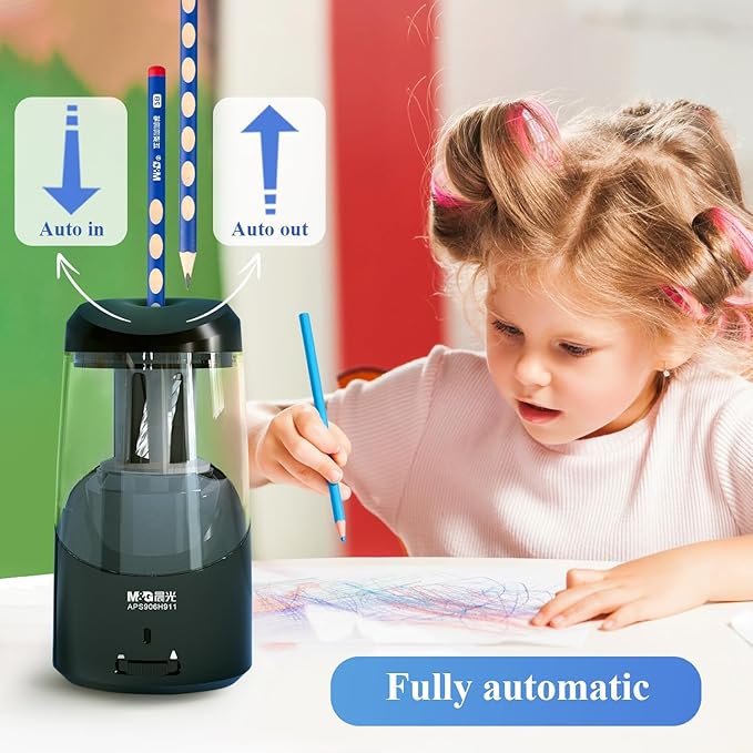 M&G Black Electric Pencil Sharpener, Portable Automatic Pencil Sharpener for Colored Pencils, Auto Stop, Super Sharp & Fast, USB Operated for 6-8mm Pencils for Kids, School, Office, Home (Black)