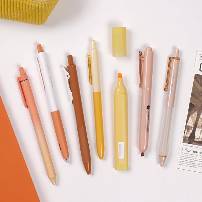 WRITECH Gel Pens Journaling Highlighters: 0.5 &0.7mm Orange Journal Set 7ct