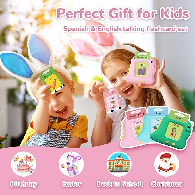 Alotwan Girls Toys Spanish Talking Flash Cards - Toddler Montessori Toys for Age 2-4, Bilingual Español Speech Therapy, 224 Words Preschool Learning Activity, Gifts for Little Girls 2 3 4 5 Years Old