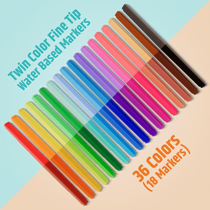 Double Sided Washable Mini Markers for Kids Ages 4–12, 36 Colors Non-Toxic Thin Markers with Travel Case,School & Travel Essentials