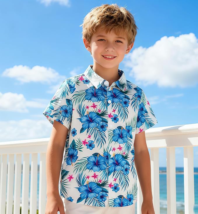 Enlifety 2-10T Kids Hawaiian Shirt Boys Short Sleeve Button Down Shirts Hawaii Summer Casual Blouse