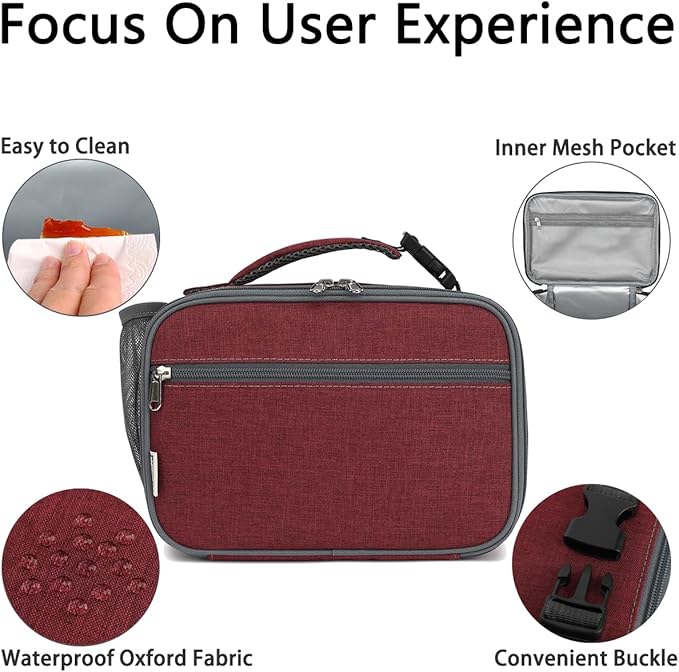GYEUKHAM Insulated Lunch Box for School, Thermal Reusable Durable Freezable Lunch Bags for Kids Boys Girls Men Women - Small Soft Cooler Portable Lunch Tote Kit for Work Picnic Travel,Dark Red