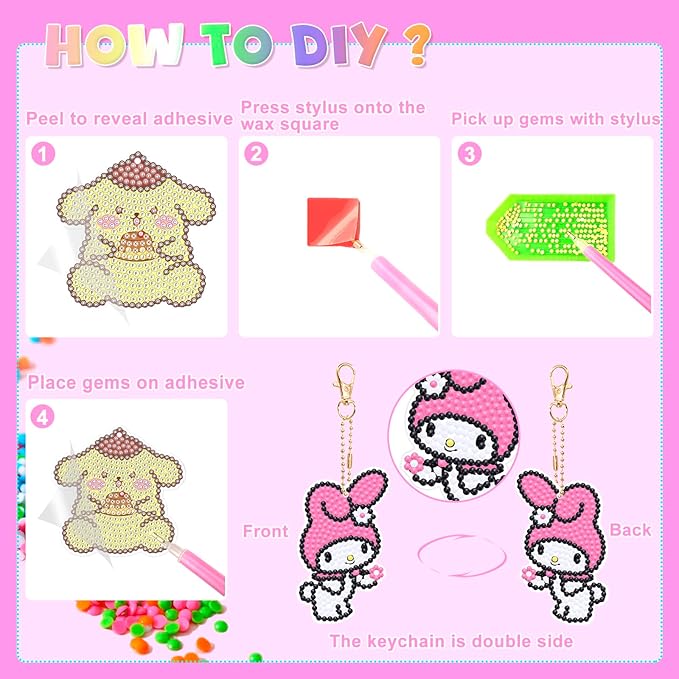 Crafts for Girls - 6Pcs Make Your Own GEM Art Keychains - Arts and Crafts for Adults - Diamond Art Kits - 5D Dimond Art Paintings by Numbers - Art & Craft Gifts