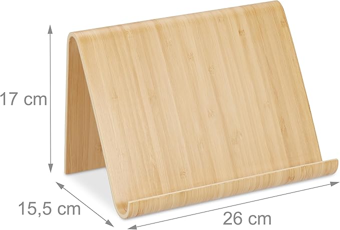 Relaxdays Tablet Stand, Reading Frame, Modern Design, Book and Device Holder, Cookbook, HWD: 17 x 26 x 15.5 cm, Natural, Wood