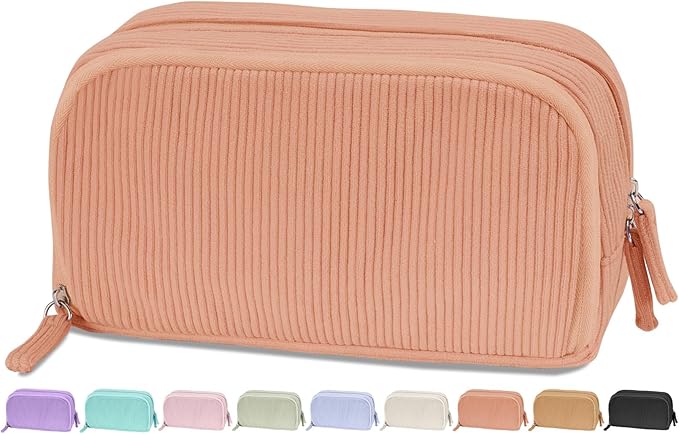 Sooez Big Capacity Pencil Case Pen Pouch, Soft Corduroy Pencil Bag with 3 Compartment, Multiple Pockets, Sturdy Zipper, Cute School Supplies Pen Bag Organizer For Teen Girls College-Orange
