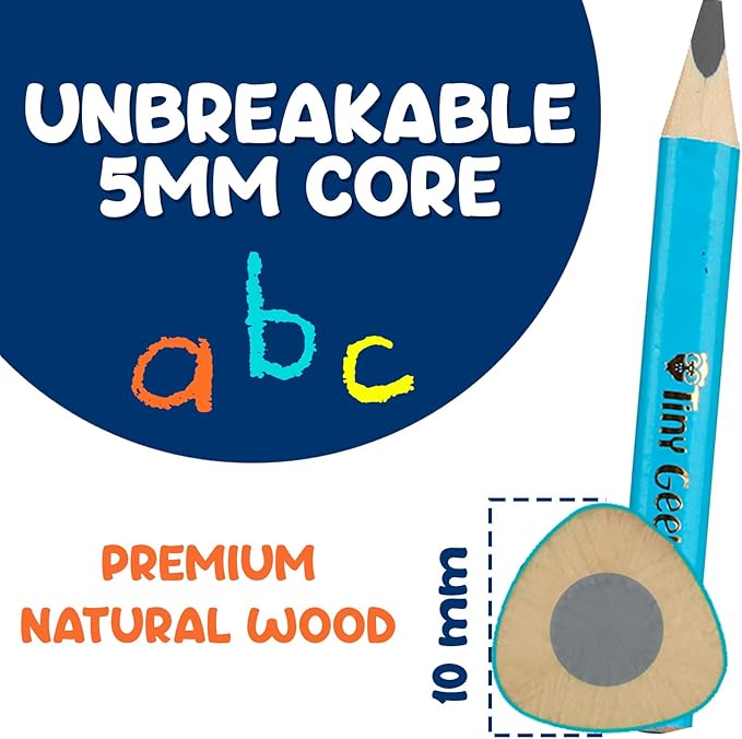 TinyGeeks Jumbo Pencils HB - NEW -12 - Triangle Short Pencils for Kids + Sharpener - Perfect for Preschool, Toddlers and Beginners + Recommended by Teachers & Experts Jumbo black