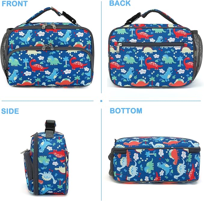 FlowFly Kids Lunch box Insulated Soft Bag Mini Cooer Back to School Thermal Meal Tote Kit for Girls, Boys,Dinosaur