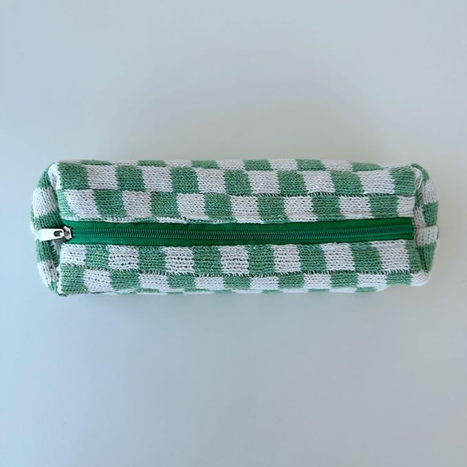 Pencil Case Pen Case Office College School Storage Bag Pouch Holder Box Organizer Makeup Pouch Cosmetic Bag Aesthetic Cute Pencil Case for Girls Boys Kids (Green + White)