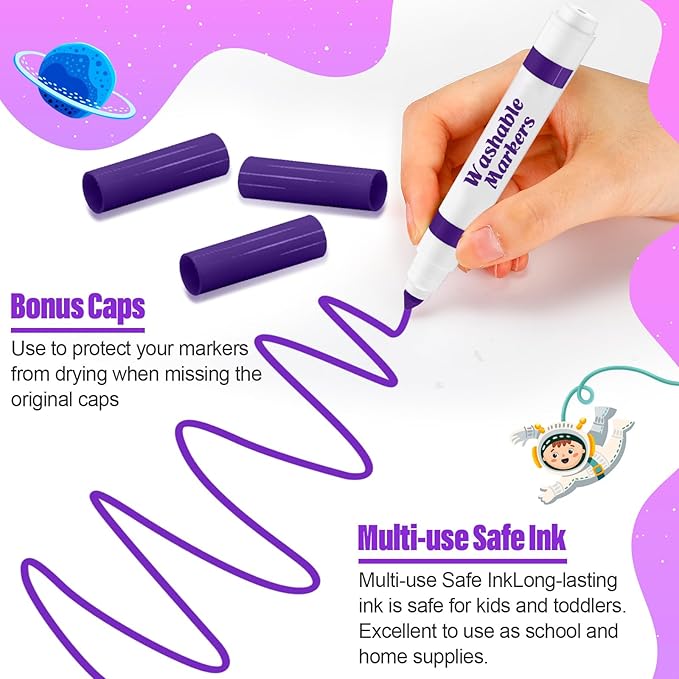 24 Pcs Washable Markers Bulk Broad Line Markers Coloring Conical Tip Large pens for Kids art projects, Teachers, Students, Toddlers, Party Favors, Classrooms, Donations(Purple)