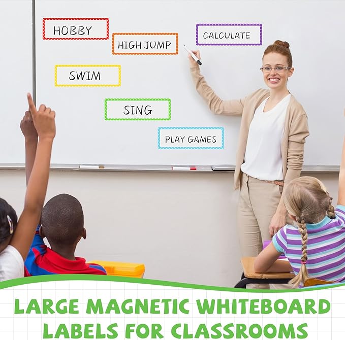 12 Pcs Large Magnetic Dry Erase Labels for Classroom, 12 x 4 Inch Rectangle Magnetic Name Plates Label Flexible Magnet Stickers for Whiteboards Refrigerator(Polka Dot,Style 6)