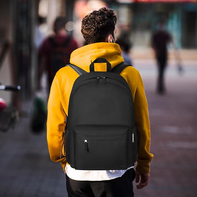 ZUBOND Unisex Black Backpack for School & Travel - Lightweight Laptop Backpack Fits 17.3 Inch Notebook, Water Bottle Pocket - Ideal for Teens, College Students, Adults