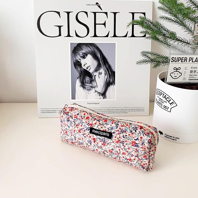Pencil Pouch Cute Pencil Case Office Storage Bag Holder Box Organizer Aesthetic Bow Flower Pattern Makeup Pouch Cosmetic Bag for Women Girls