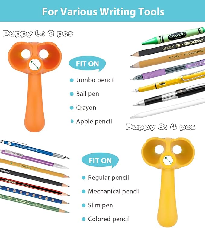 Firesara Training Grips for Kids Handwriting Top Class and Two Sizes Aid Grip Trainer Posture Correction Finger Grip for Kids, Adults, Arthritis Designed for Righties or Lefties(4Standard+2Large)