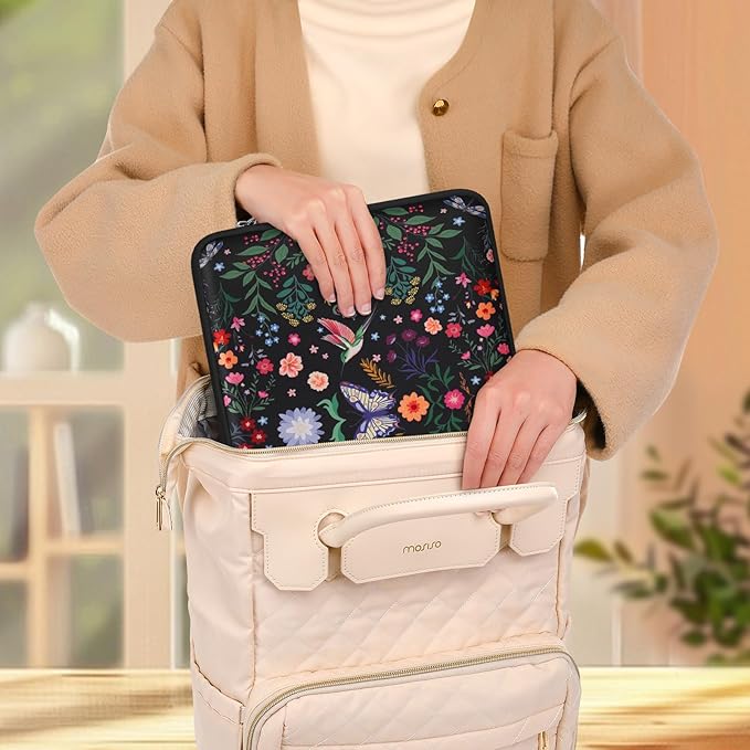MOSISO Laptop Case 16 inch, 15-15.6 inch Laptop Sleeve Bag Compatible with MacBook Pro 16 M5 M4 M3 M2 M1, HP Acer Dell Lenovo ASUS, Neoprene Hummingbird Plants Flowers Bag with Small Case, Black