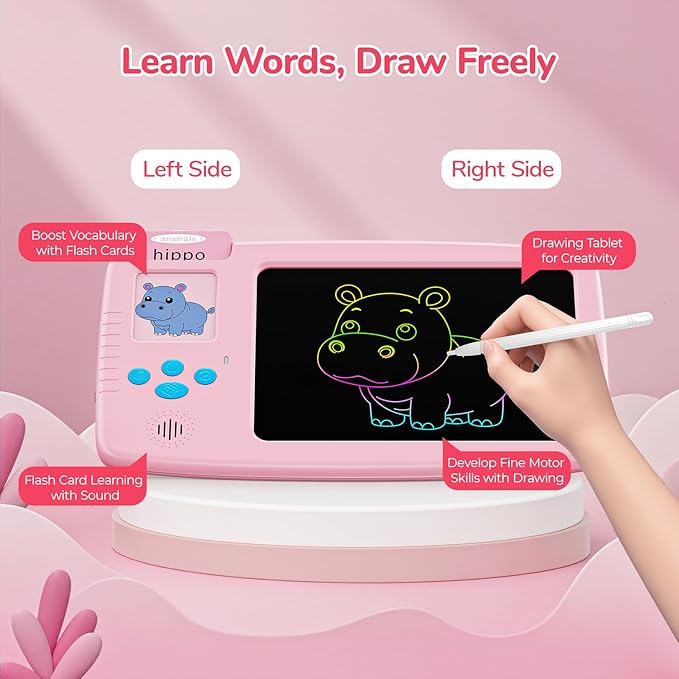 Talking Flash Cards for Toddlers: 2-in-1 LCD Writing Tablet with 510 Sight Words, Montessori Language Learning, Autism & Speech Therapy Toys for Children Ages 1-6, Pink