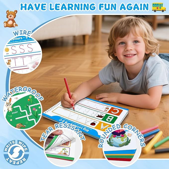 Preschool Dry Erase Learning Workbook for Kids Ages 3-5 – Reusable Tracing Book for Letters A-Z, Shapes & Lines – Use with Dry Erase Markers – Handwriting & Fine Motor Skills Practiceactice