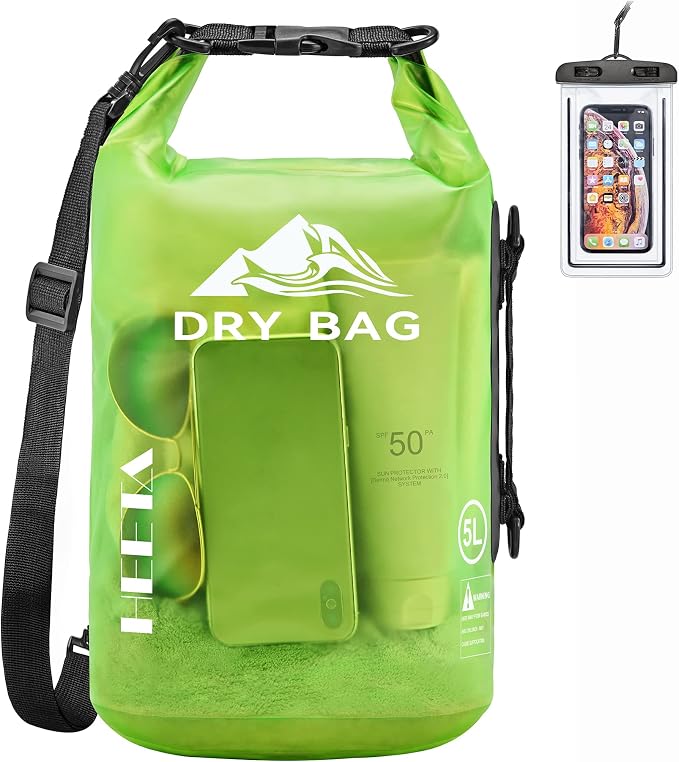 HEETA Dry Bag Waterproof Backpack with Phone Case 5L/10L/20L/30L/40L | Roll Top Lightweight Dry Storage Bag for Women Men, Travel Boating Kayaking Paddle Board Camping Beach Essentials Accessories