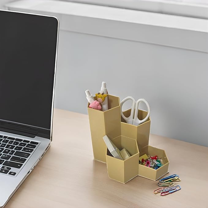 Pencil Organizer Pen Holder for Desk Pens Cup Small Desk Organizer Cute Pen Holder for Office,School and Home (Beige, L-Shape)
