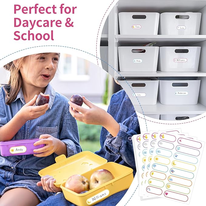 480 Pcs Labels for Kids Stuff Daycare, Waterproof Baby Name Label, Washable Bottle Labels, Reusable Self-Adhesive Tag Stickers for School Essentials, Self-Laminating Write-on (Weather)
