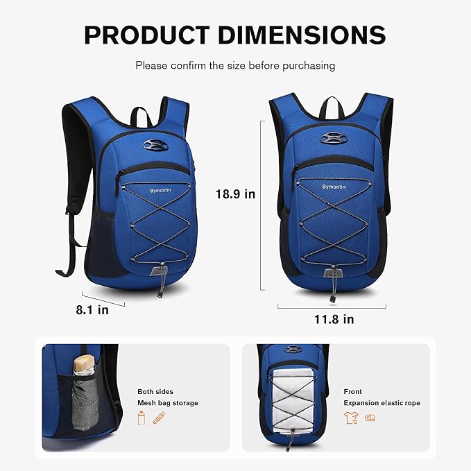 Ultra-Light Soft Daypack 15L/20L, Cushioned Breathable Back Panel Backpack, Lightweight Packable Travel Backpack (Blue, 20L)