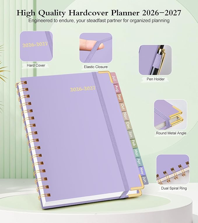 Academic Planner 2026-2027, Hardcover Weekly and Monthly Calendar Planner from July 2026 - June 2027, Daily Agenda Planners with Tabs, College School Organizer for Student Teacher, A5 (6.1" x 8.2"), Purple