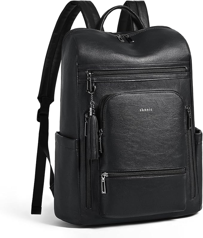 Shrrie Upgraded Large Travel Laptop Backpack with Laptop Compartmetn Fits 17 inch Laptop,Waterproof Vegan Leather Computer Backpack for Women and Men Work Business College