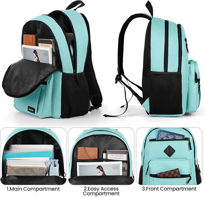 BIKROD Backpack for Girls Women, School Backpack for Teen Boys, Lightweight Casual High School Bookbag, Daily-use Travel Laptop Backpack Fits 15.6 Inch Notebook