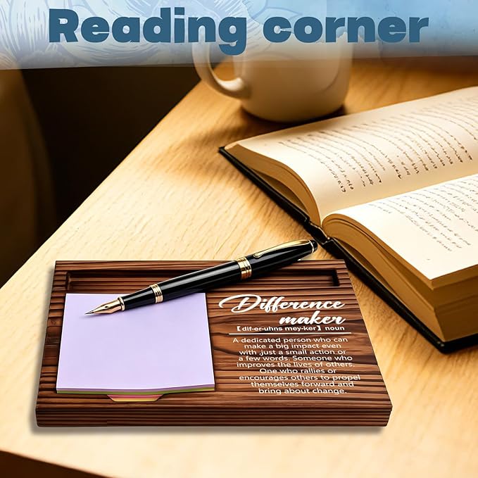 FOUGSTA Appreciation Gifts for Women, Difference Maker Gifts for Women, Inspirational Office Decor Present for Friend, Wooden Notepad Pen Holder With Inspirational Quotes,16.5 x 12 x 1.5 cm,XXN6