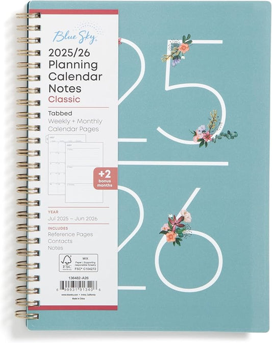 Blue Sky 2025-2026 Weekly and Monthly Academic Year Planner Calendar, July 2025 - June 2026, 5.875" x 8.625", Frosted Flexible Cover, Wirebound, Laminated Tabs, Greta