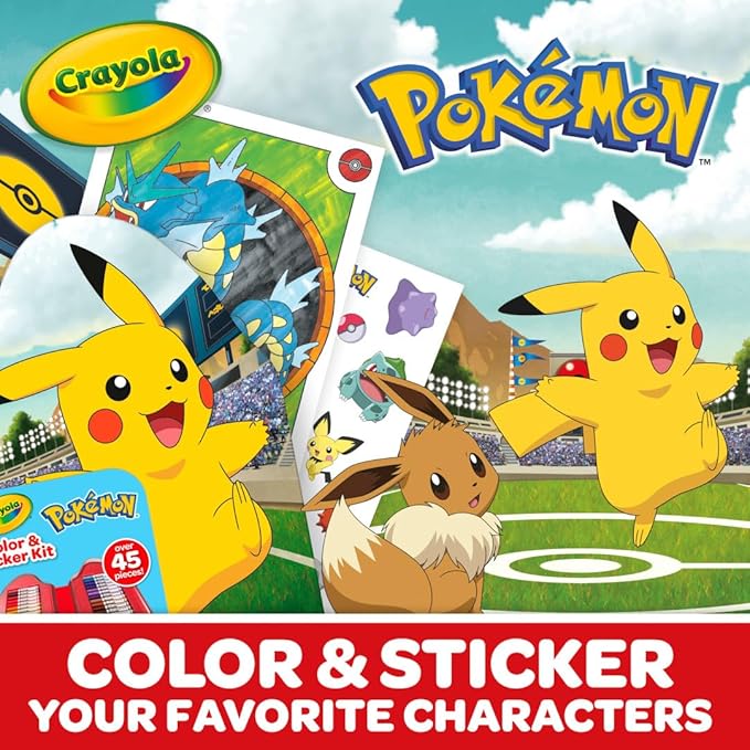 Crayola Pokemon Art Kit for Kids (45pcs), Pokemon Coloring Book Pages & Stickers, Gifts for Kids, DIY Craft Kit for Girls & Boys, Ages 4+