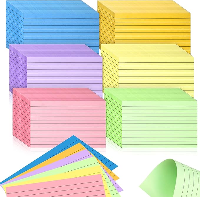 Tecmisse 1800 PCS Ruled Index Cards, 3x5 Inches Colorful Index Cards, Heavy Colored Note Cards, Study Cards for School, Learning, Memo Scratch Pad, 6 Colors Notecards (1800)
