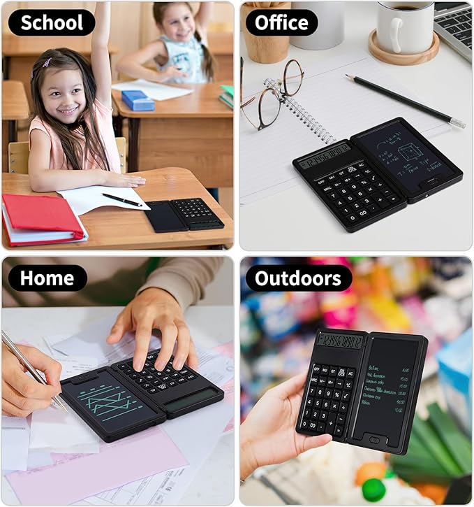 Desk Portable Basic Calculator, Small Mini Calculators with Writing Notepad and Stylus, More Lightweight and Portable, 12Digit Large Display Multi-Function for Office, School, Home & Financial (Black)