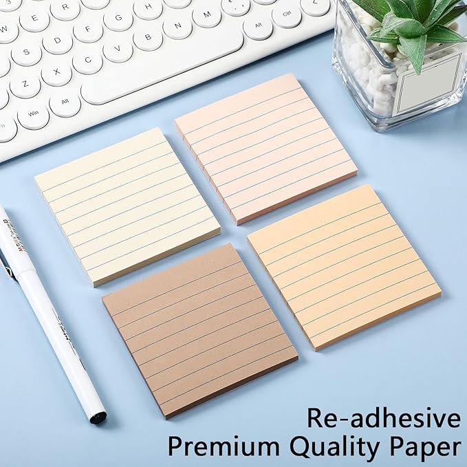 AmazingSpark 12 Pack Boho Color Lined Sticky Notes 3x3 Inch Post Ruled Stickies Super Self Stick Power Memo Pads Multi Colors Notes Pads Vintage Aesthetic School Office Supplies Accessories